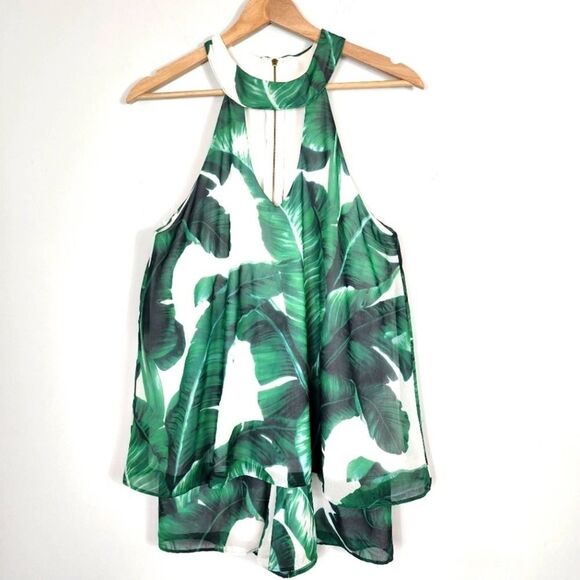 ANTHROPOLGIE Judith March Tropical Leaves Palm Cut Out Halter Romper Size Small - Picture 3 of 11
